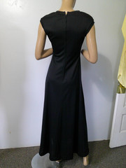 Vtg 70s Disco Slinky Poly Black Cap Sleeve Maxi Dress W Lg Butterfly Applique SM