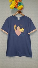 Vintage 90s Just My Size Navy T-Shirt Giraffe Elephant Heart Applique Made USA