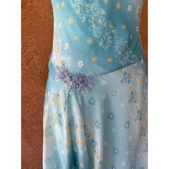 Vintage Y2K Napoli Seafoam Floral Cowl Neck Dress Rhinestone Flower