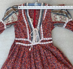 Gunne Sax Prairie Maxi Dress Red Floral Corset Lace Cottagecore Size 11 Vintage