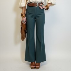 Vintage 70s Happy Legs Forest Green Wide Leg Trousers High Waist Bell Bottoms