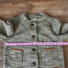 60s 70s VTG Ricano Knits Green Tweed Confetti Jacket Orange Trim Size S/M #2D8