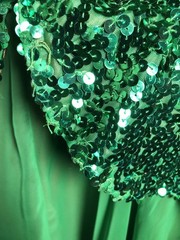 VTG 60s 70s Green Sequin Formal Dress Evening Gown 34-29-open XS/S DAMAGED