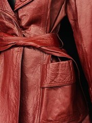 Vintage 1970s red leather jacket, genuine dark ox blood boho brown wrap trench M