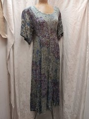 1980’s Gray Blue Purple Soft Rayon Romantic Dress by Nostalgia Size Medium