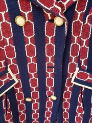 VTG 60s MOD Red Blue Tapestry Coat Sz S? Swing MCM Union Go-Go Groovy Baby FLAWS