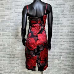 Vintage 90s Y2K La Belle Womens S Red Rose Floral Satin Wiggle Dress USA