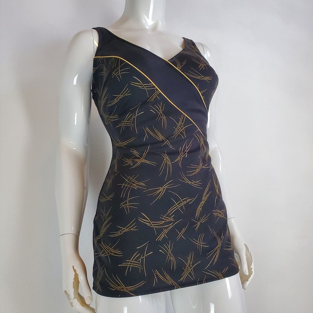 Vintage 60’s Robby Len Bullet Bra Black Gold Swimsuit
