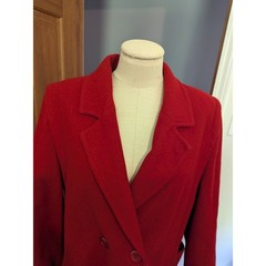 Vintage Shari Love Red Wool Blend Double Breasted Coat Classic Pocket Winter