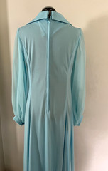 VTG JC Penney Fashions Sz L Aqua Blue Evening Maxi Dress Sheer Sleeve A Line