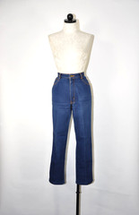 80s Gitano Dark Blue Indigo Cotton High Waist Straight Denim Pants Jeans Women M