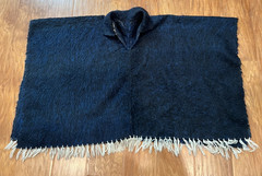 Vintage Poncho Costa Rica Alpaca 1960’s Dark Blue With Fringe BoHo 26 L x 42 W
