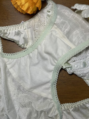 Pale Green Polyester Nylon Silky Panty Vtg Sheer Hi Cut White Lace Briefs Sz.6/M