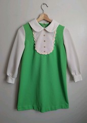 Vintage 1960s Union Made Mod Mini Shift Dress Maternity RARE Green Daisy Trim XS
