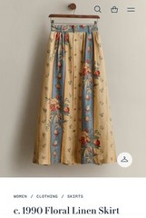 90s Vintage Ralph Lauren Country Linen Rose Floral Button Front Maxi Skirt 14