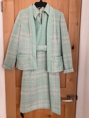 Vintage 60s Mod Sea Foam Green Plaid Dress Blazer Suit by Eleanor Brenner
