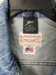 Vintage Sundance Denim Jean Jacket Moxie Women’s XL Southwestern Aztec Blk Bear
