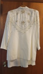 80/90’s Lew Magram Collection NY White Sequin Western Style Suit Blzer Skirt 14