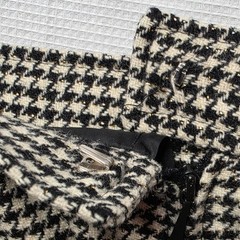 Louis Feraud Paris Vintage Women’s Wool Houndstooth Skirt Suit 42 EU Velour Trim