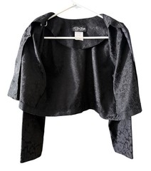 Vintage Black Jacquard Cropped Evening Jacket Floral Brocade Minimalist 90s Sz S