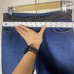 Y2K VTG DKNY JEANS Women Denim Faux Leather Waist Straight Jeans Size 6