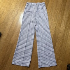 Vintage 1970s High-Waisted Plaid Wide-Leg Trousers – Excellent Condition