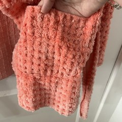 Vintage Coral Pink Chenille Jacket Coat Blazer With Waist Tie