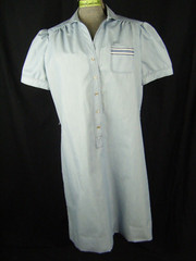 SCHRADER SPORT PETITE Vtg 70-80s Light Blue Stripes Shirt Sheath Dress-Bust 43/M