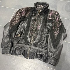Vintage Genuine Leather Med Bomber Jacket RARE Floral Embroidered Vintage G-III
