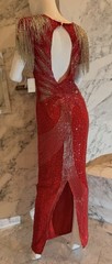 Vintage Alyce Designs Red Beaded Silk Gown Size 6 Open Back Fringe Dress NWT