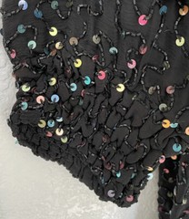 VTG 1980s SAKS FIFTH AVENUE Silk Blouson DRESS SEQUINS Beads Rouched Cuffs