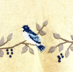 Vintage Y2K Summer Knit Sweater Short Sleeve Woman S Birds All Over Print Granny