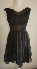Vintage Black CHIFFON Teddy Gown Peignoir Set Shadowline Gothic Babydoll sz 34