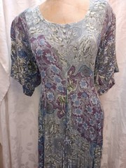 1980’s Gray Blue Purple Soft Rayon Romantic Dress by Nostalgia Size Medium