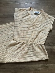 Vintage Malouf of Dallas Women Knit Midi Dress Striped V-Neck Elastic Waist Sz 8