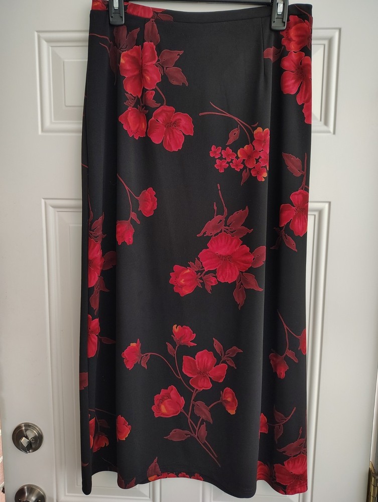 Vintage Requirements Floral Maxi Skirt Black Red Grunge 90s Y2K Size Small Boho