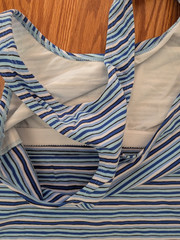 Vintage Jacques Moret workout striped tank top shelf bra 90s blue USA racerback