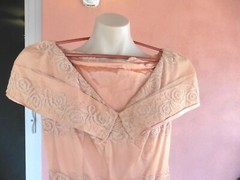 40s Dusty Muave Lace over/Acetate Party Dress 36x24x 40+