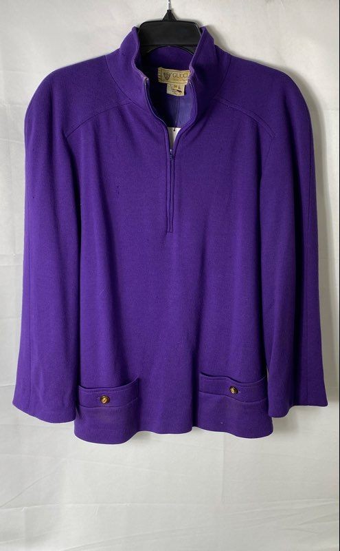 Gucci Women’s Vintage 80s Purple Quarter Zip Wool Sweater Mock Neck Size 38