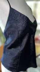 Vtg Lane Bryant Camisole Second Skin Satin Tank Top Pleats Navy Blue 22 24 3X