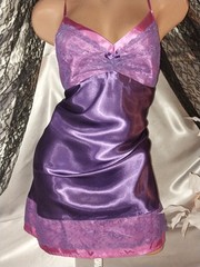 VTG SATIN SHINY PURPLE LACY BABYDOLL NOS M LINGERIE NIGHTGOWN LUX