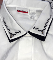 VTG Judy Bond Women Size 14 Button Up Long Sleeve Embroidered Collar Top White