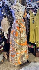 Vtg 60s 70s Quilted Hostess Maxi Skirt Acetate Kodel Polyester Pop Art S Paisley