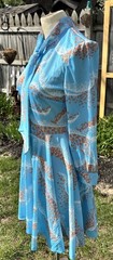 VTG 1970s Secretary Dress Pussy Cat Bow Fit Flair Midi Sz S B32 W26 Blue Orange
