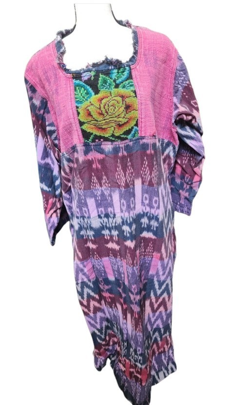 Vintage Veranda Wear Boho Maxi Dress Handwoven Guatemala Embroidered Size Small