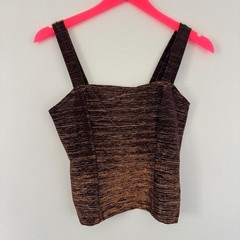 vtg 90s FORMULA X Brown Bronze Copper METALLIC Tank Top Club Delias S USA Y2K