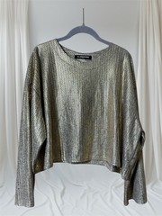 VTG GLASSWORKS LONDON GOLD SILVER CROPPED DISCO BLOUSE RAVE WOMENS O/S