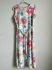 EJM Vintage 80’s/90’s Sleeveless Floral Watercolor Retro Midi Dress Womens Sz 8