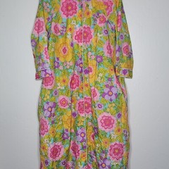 VTG Bright Embossed Floral Loungewear Robe Kaftan Mumu Size M See Measurements