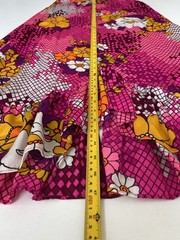 Vintage 60s Alfred Shaheen Hawaii 10 Long floral dress Neon Pink Barkcloth